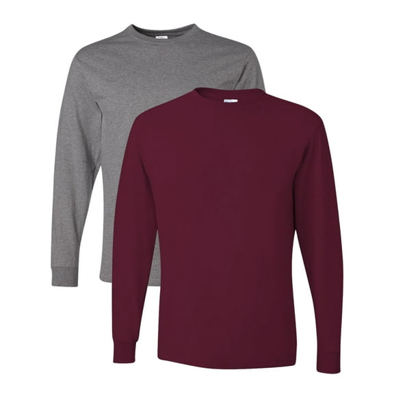 JERZEES Unisex Dri-Power Long Sleeve T-Shirt 50/50 Cotton/Polyester Pre-Shrunk Heavyweight Plain Casual Tee (Oxford Maroon-2PCS, L)