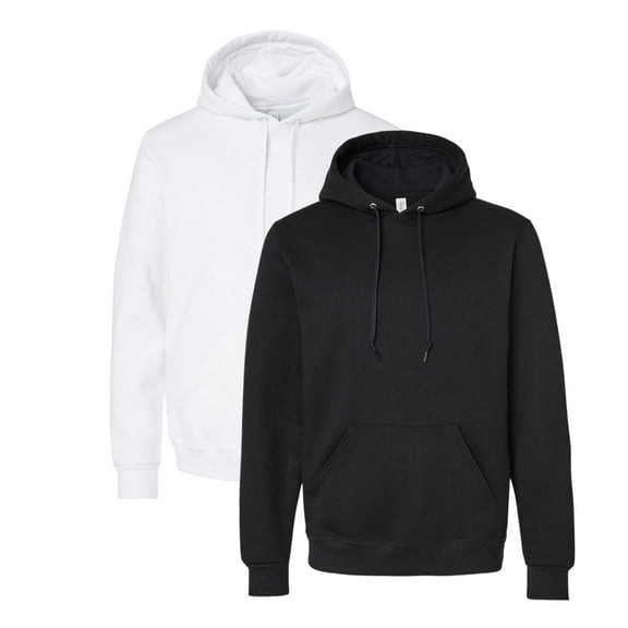 JERZEES Unisex Eco Hooded Sweatshirt, 57/43 Blend Ring-Spun Cotton/Polyester Fleece Pullover Hoodie (White Black Ink 2 Pack, L)