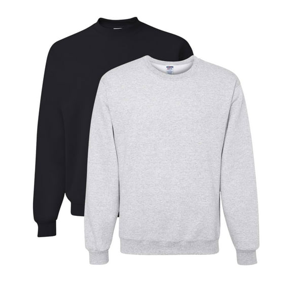 JERZEES Unisex NuBlend Crewneck Sweatshirt 50/50 Cotton/Polyester Pullover Fleece Sweater, Casual Plain Sweatshirt Classic Fit (Ash Black 2PCS, L)