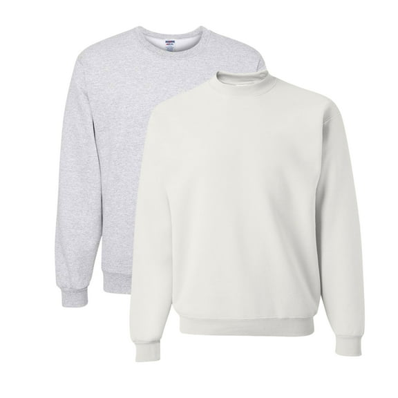 JERZEES Unisex NuBlend Crewneck Sweatshirt 50/50 Cotton/Polyester Pullover Fleece Sweater, Casual Plain Sweatshirt Classic Fit (Ash White 2PCS, S)
