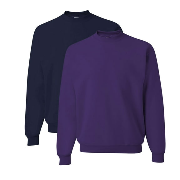 JERZEES Unisex NuBlend Crewneck Sweatshirt 50/50 Cotton/Polyester Pullover Fleece Sweater, Casual Plain Sweatshirt Classic Fit (Deep-Purple Navy 2PCS, L)