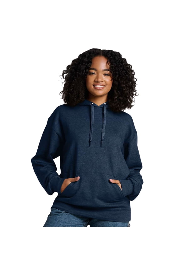 Unisex Ultimate CVC Hooded Sweatshirt, 60/40 Cotton/Polyester Winter Fleece Pullover Hoodies (Indigo Heather, L)