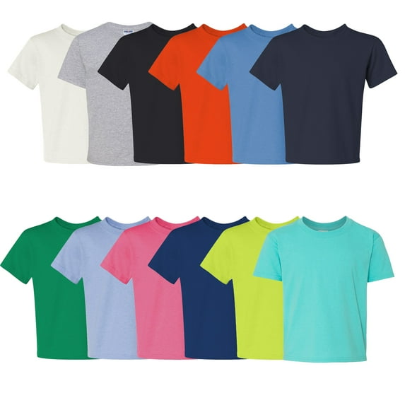 JERZEES Youth Short Sleeve T Shirt, Dri-Power 50/50 Cotton Tee, Assorted T Shirt| Crew Neck Tee, Mixed Colors Bulk, 5.4 oz-Pack 12 | Size - XS