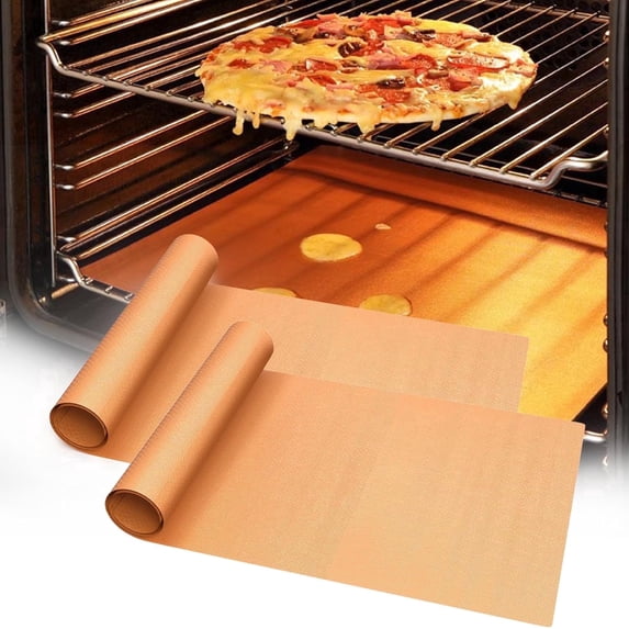JESIN 2 Pack Thickened Copper Oven Liners for Bottom of Oven , Reusable 16x24 Inch Heavy Duty Non Stick Teflon Oven Mats, Fit Electric Gas Toaster Convection Microwave Ovens Grills