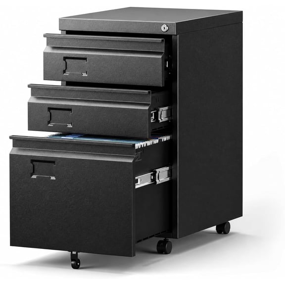 JESIN 3 Drawer File Cabinet with Lock, Heavy Duty Metal Mobile Filing Cabinet for Home Office, Under Desk Storage Organizer with Name Holder, Fits Legal/Letter/A4 Size, Assembly Required