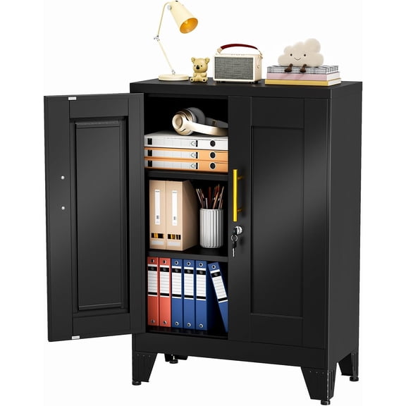 JESIN 35.43" Lockable Metal Storage Cabinet, Steel Locker File Cabinet with 2 Doors  2 Adjustable Shelves, Multi-Purpose Organizer for Home, Office File Storage & Garage Locker (Black)