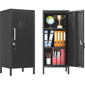 JESIN 35" Metal Storage Locker, Lockable Employees Metal Locker with Door and Adjustable Shelves, Steel Locker for Home, School, Office, Gym (Black)