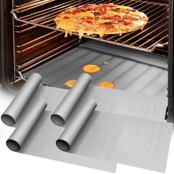 JESIN 4 Pack 16x24 inch Thickened Silver Non Stick Teflon Oven Liners, Reusable Heavy Duty Mats for Electric Gas Toaster Convection Microwave Ovens Grills