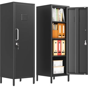 JESIN 47.24" Metal Storage Locker with Lockable, Employees Metal Steel Locker with 1 Door 3 Adjustable Shelves, Small Locker Storage Cabinets for Home, School, Office, Gym (Black)