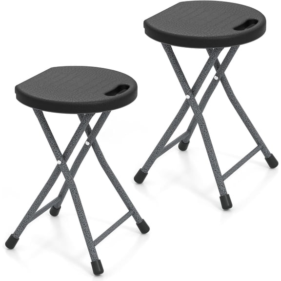 JESIN Folding Stool, 18in Portable Collapsible Bar Stool with Handle & Steel Frame, 330lbs Sturdy Foldable Lightweight Metal Chair for Outdoor/Indoor Kitchen Home Bar, Assembly Free (Set of 2)