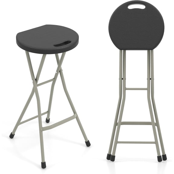 JESIN Folding Stool, 28in Portable Collapsible Bar Stool with Handle & Steel Frame, 330lbs Sturdy Foldable Lightweight Metal Chair for Outdoor/Indoor Kitchen Home Bar, Assembly Free (Set of 2)