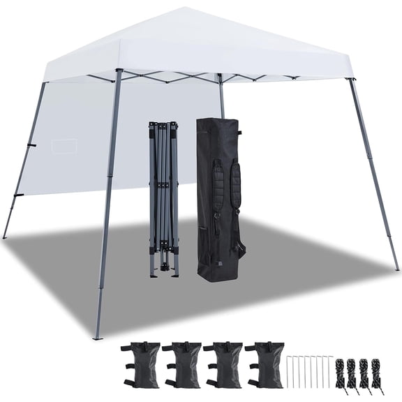 JESIN Pop Up Canopy Tent with Backpack, 10x10 Base Portable Easy One Person Setup Folding Shelter Compact Lightweight Slant Leg Canopy with 1 Sidewall, 8x8 Top, White