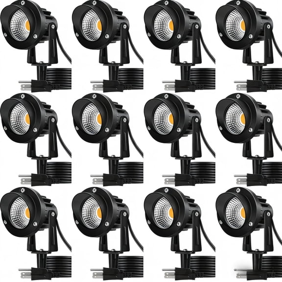 JESLED 10W 120V Outdoor LED Landscape Lights with Ground Spike, 3000K Warm White, IP65 Waterproof Outdoor Spotlight for Lawn, Garden, Yard, Flag Light, 12 Pcs