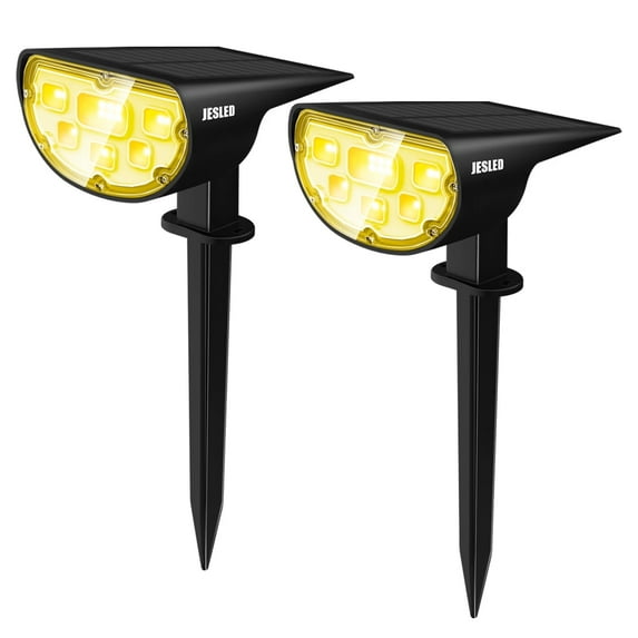 JESLED 14 LED Solar Spotlight, Outdoor Solar Garden Lights, Warm White 2PCS