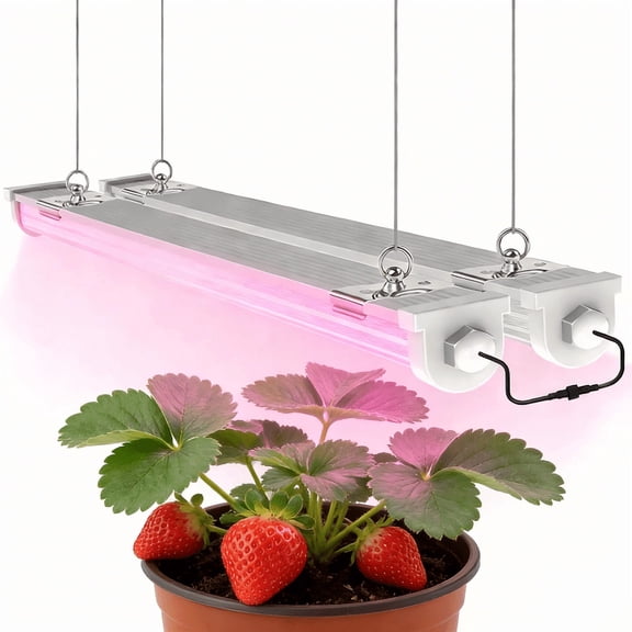 JESLED 2FT 24W Waterproof LED Grow Lights for Indoor Plants, Pinkish White Full Spectrum, Linkable Strip with Switch, 2-Pack