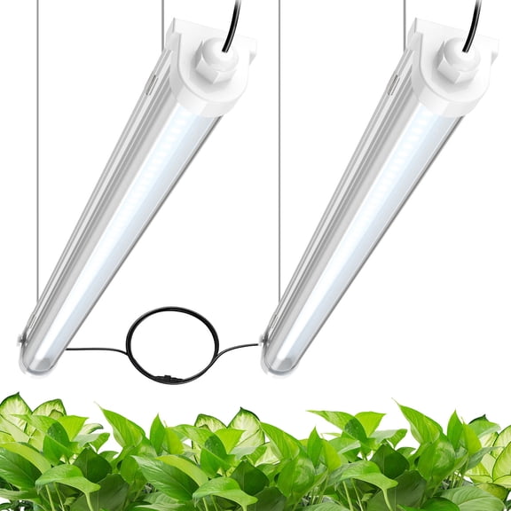 JESLED 2FT 24W Waterproof LED Grow Lights, for Indoor Plants, Sunlight Full Spectrum 5000K, LED Linkable Strip with Switch, 2-Pack