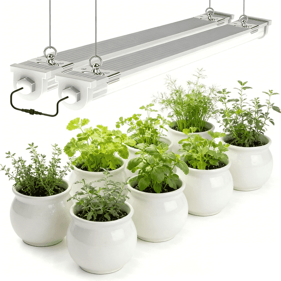 JESLED 2FT 24W Waterproof LED Grow Lights, for Indoor Plants, Sunlight Full Spectrum 5000K, LED Linkable Strip with Switch, 2Pack