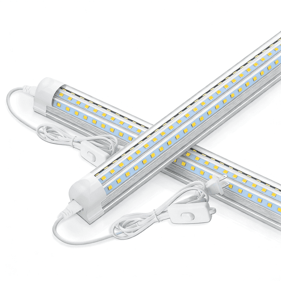 JESLED 2FT T8 Integrated LED Shop Light Fixture, D-Shape, High Output, 24W 3600LM 6500K Super Bright, Linkable Utility 24" Shop Lights for Room, Garage, Workbench, Warehouse, 2 Pack