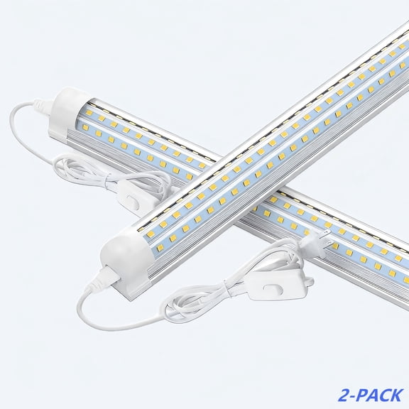 JESLED 2FT T8 Integrated LED Shop Light D-Shape, 24W 3600LM 6500K Super Bright, 2 Pack
