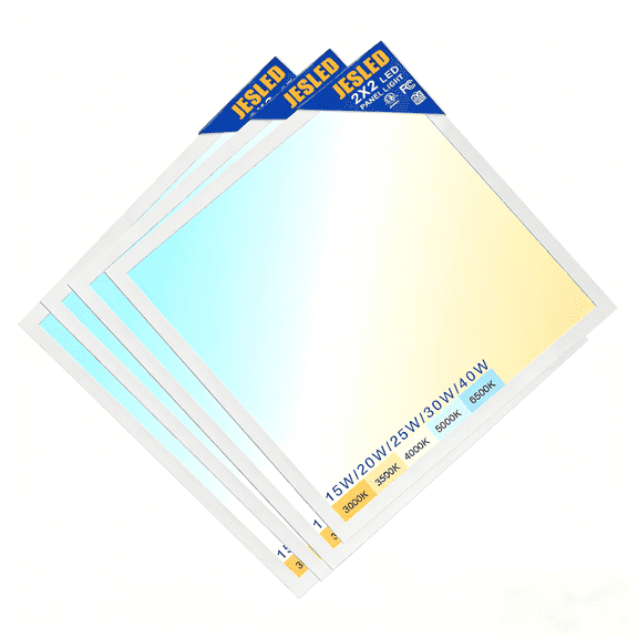 JESLED 2x2 LED Flat Panel Light, 6000LM, 150LM/W, 15W/20W/25W/30W/40W Selectable, 5CCT Switchable Drop Ceiling Lights Fixtures ETL Listed, 4Pack