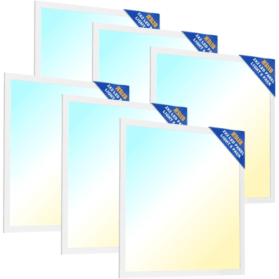 JESLED 2x2 LED Flat Panel Light, 6000LM, 150LM/W, 15W/20W/25W/30W/40W Selectable, 5CCT Switchable Drop Ceiling Lights FixturesETL Listed, 6Pack