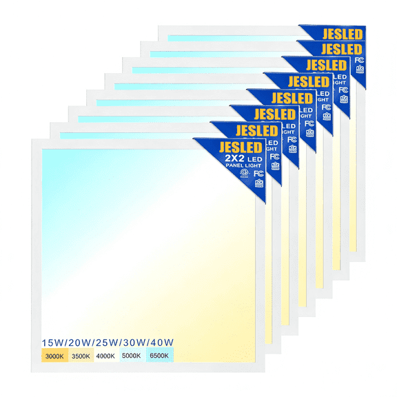 JESLED 2x2 LED Flat Panel Light, 6000LM, 150LM/W, 15W/20W/25W/30W/40W Selectable, 5CCT Switchable Drop Ceiling Lights FixturesETL Listed, 6Pack