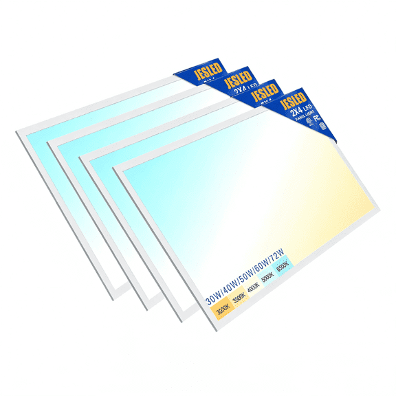 JESLED 2x4 LED Flat Panel Light, 10800LM, 150LM/W, 30W/40W/50W/60W/72W Selectable, 5CCT Switchable Drop Ceiling Lights Fixtures ETL Listed, 4Pack