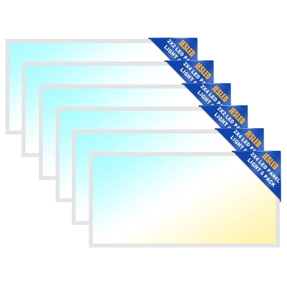 JESLED 2x4 LED Flat Panel Light, 10800LM, 150LM/W, 30W/40W/50W/60W/72W Selectable, 5CCT Switchable Drop Ceiling Lights Fixtures ETL Listed, 6Pack