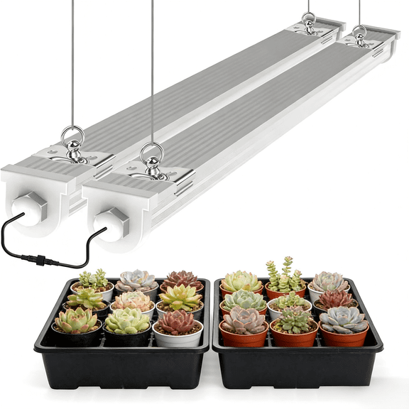 JESLED 4FT 48W Waterproof LED Grow Lights, for Indoor Plants, Sunlight Full Spectrum 5000K, LED Linkable Strip with Switch, 2Pack