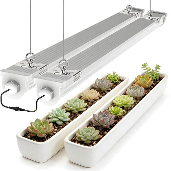 JESLED 4FT 48W Waterproof LED Grow Lights, for Indoor Plants, Sunlight Full Spectrum 5000K, LED Linkable Strip with Switch, 2Pack