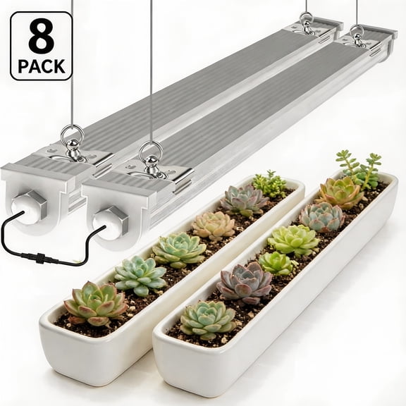 JESLED 4FT 48W Waterproof LED Grow Lights, for Indoor Plants, Sunlight Full Spectrum 5000K, LED Linkable Strip with Switch, 8Pack