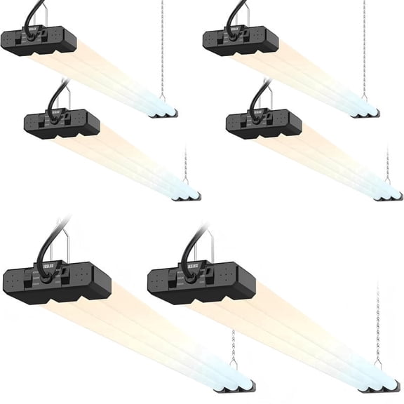 JESLED 4FT LED Shop Lights, 30W/40W/50W Adjustable, 4000K/5000K/6500K Selectable, 5400-7500LM, Commercial Linkable Utility LED Light for Garage, Ceiling & Suspension Mount, ETL, Black-6-Pack