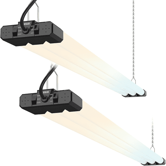 JESLED 4FT LED Shop Lights, 30W/40W/50W Adjustable, 4000K/5000K/6500K Selectable, 5400-7500LM, Commercial Linkable Utility LED Light for Garage, Ceiling & Suspension Mount, ETL, Black-2-Pack