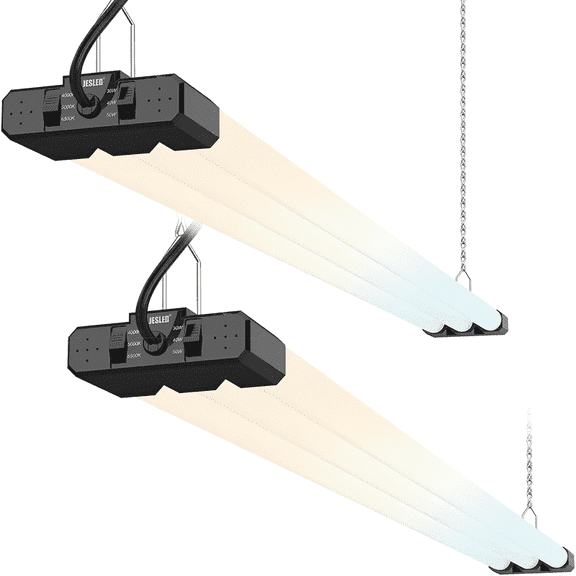JESLED 4FT LED Shop Lights, 30W/40W/50W Adjustable, 4000K/5000K/6500K Selectable, 5400-7500LM, Commercial Linkable Utility LED Light for Garage, Ceiling & Suspension Mount, ETL, Black-2-Pack