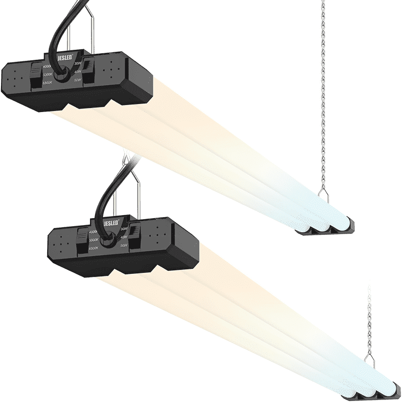 JESLED 4FT LED Shop Lights, 30W/40W/50W Adjustable, 4000K/5000K/6500K Selectable, 5400-7500LM, Commercial Linkable Utility LED Light for Garage, Ceiling & Suspension Mount, ETL, Black-2-Pack