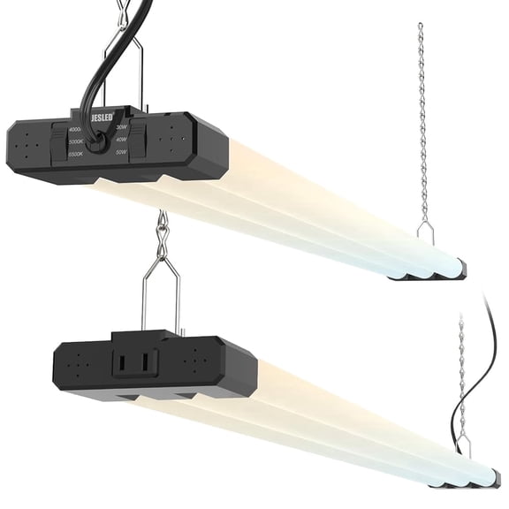 JESLED 4FT LED Shop Lights, Black, 30W/40W/50W Adjustable, 4000K/5000K/6500K Selectable, 5400-7500LM, ETL, Commercial Linkable Utility LED Light for Garage, Ceiling & Suspension Mount, 2-Pack