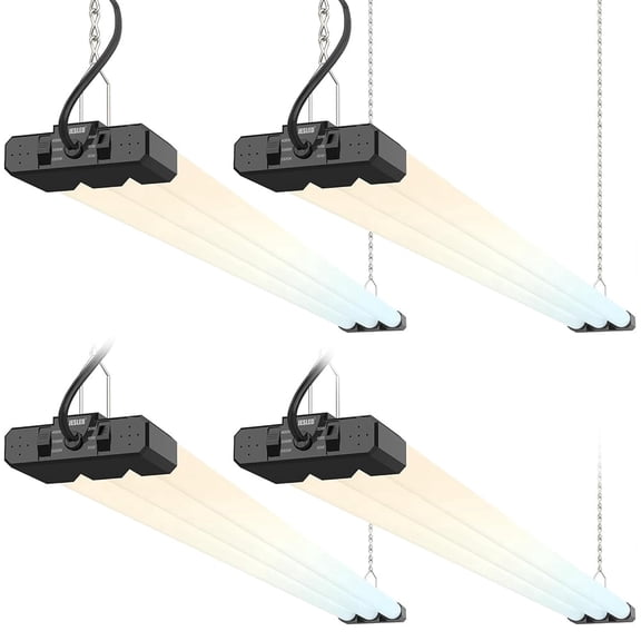 JESLED 4FT LED Shop Lights, Black, 30W/40W/50W Adjustable, 4000K/5000K/6500K Selectable, 5400-7500LM, ETL, Commercial Linkable Utility LED Light for Garage, Ceiling & Suspension Mount, 4-Pack