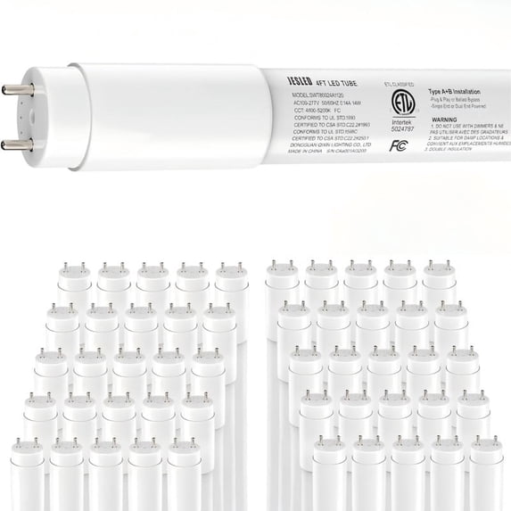 JESLED 50Pack T8 LED Bulbs 4FT Fluorescent Replacement,Type A+B,14W ...