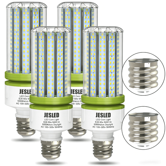 JESLED 60W E26 Mogul Base LED Corn Light Bulbs, Daylight Whtie 5000K,AC 100-305V,360°Beam Angle,Replacement CFL Metal Halide HID HPS lamp, 4Pcs