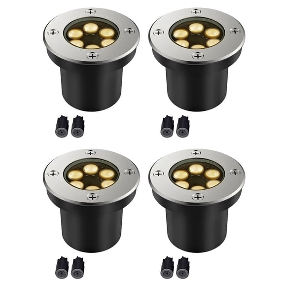 JESLED 6W LED Landscape Lighting Well Lights, 12V 24V Ground Lights 3000K Warm White,IP67 Waterproof Low Voltage Landscape Light Spotlight for Driveway Deck Patio Yard Garden Outdoor,4 Pack