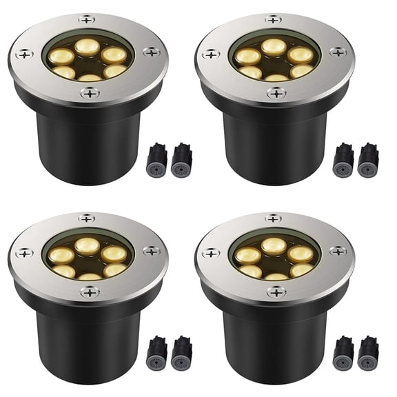 JESLED 6W LED Landscape Lighting Well Lights, 12V 24V Ground Lights 3000K Warm White,IP67 Waterproof Low Voltage Landscape Light Spotlight for Driveway Deck Patio Yard Garden Outdoor,4 Pack