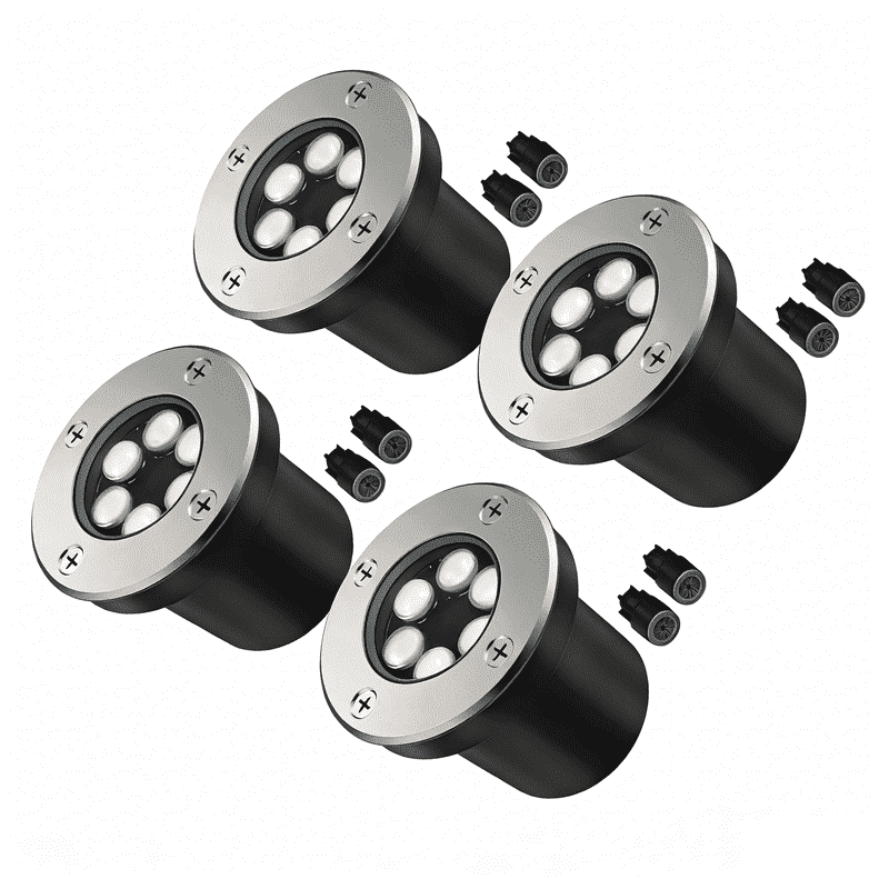 JESLED 6W LED Landscape Lighting Well Lights, 12V 24V Ground Lights 6000K Bright White, IP67 Waterproof Low Voltage Landscape Light Spotlight for Driveway Deck Patio Yard Garden Outdoor,4 Pack