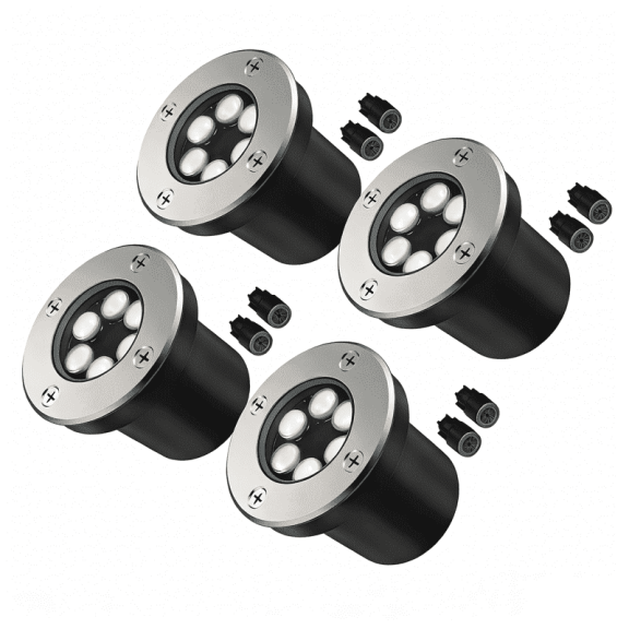JESLED 6W LED Landscape Lighting Well Lights, 12V 24V Ground Lights 6000K Bright White, IP67 Waterproof Low Voltage Landscape Light Spotlight for Driveway Deck Patio Yard Garden Outdoor,4 Pack
