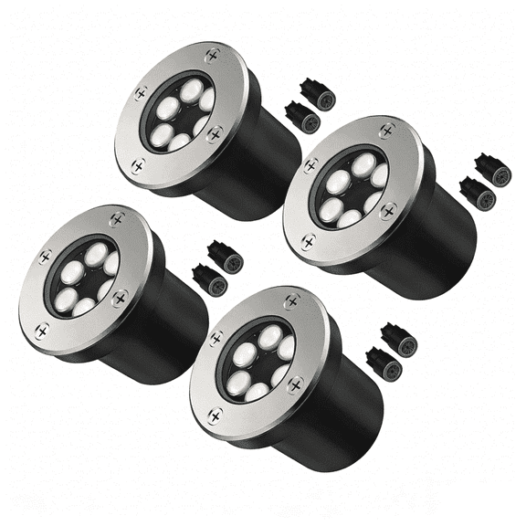 JESLED 6W LED Landscape Lighting Well Lights, 12V 24V Ground Lights 6000K Bright White, IP67 Waterproof Low Voltage Landscape Light Spotlight for Driveway Deck Patio Yard Garden Outdoor,4 Pack