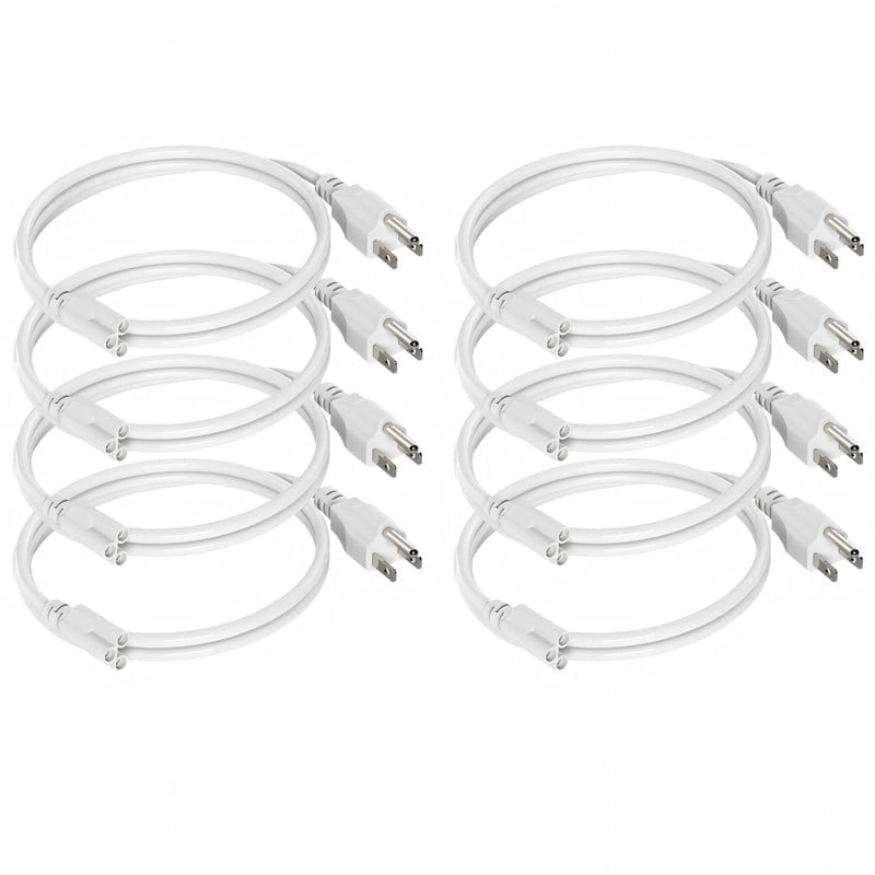 JESLED 8 Pack 3-Prong US Plug T5 T8 Power Cords for Integrated LED Light Fixture