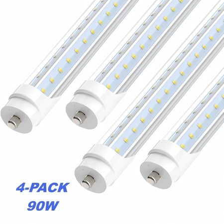 JESLED 8FT T8 LED Tube Light Bulbs V Shape, 90W 9000LM 6500K, Single Pin Fa8 Base Ballast Bypass, 4-Pack