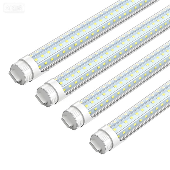 JESLED 8Ft HO LED Tube Light Bulbs,Bi-pin R17D Base, Dual End Powered,Three Row D Shape 120W 6500K,4-Pack
