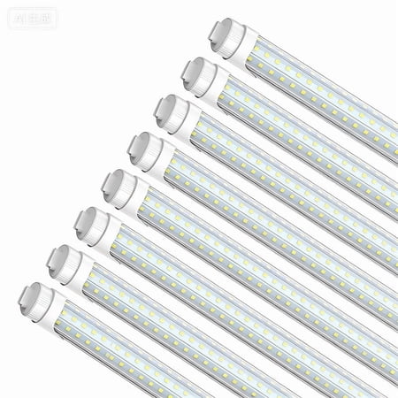 JESLED 8Ft HO LED Tube Light Bulbs,Bi-pin R17D Base, Dual End Powered,Three Row D Shape 120W 6500K,8-Pack