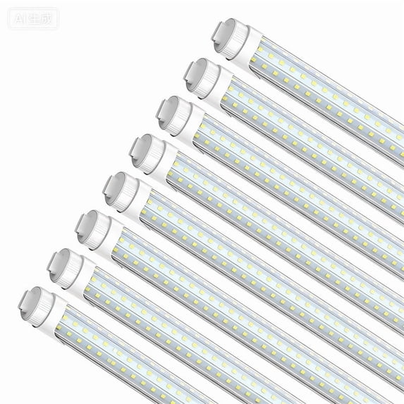 JESLED 8Ft HO LED Tube Light Bulbs,Bi-pin R17D Base, Dual End Powered,Three Row D Shape 120W 6500K,8-Pack