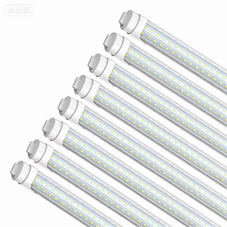 JESLED 8Ft HO LED Tube Light Bulbs,Bi-pin R17D Base, Dual End Powered,Three Row D Shape 120W 6500K,8-Pack